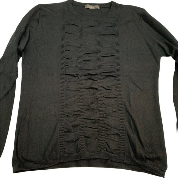 FIELDS🖤BLACK Crew Neck Black Lightweight Sweater Ruching Detail on Fron… - Picture 3 of 10